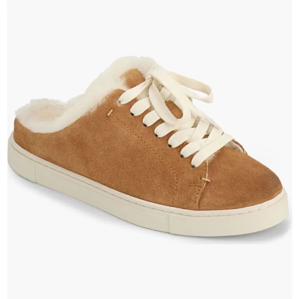 Frye Ivey genuine shearling sneaker mule in soft silky brown leather size 8 NWB